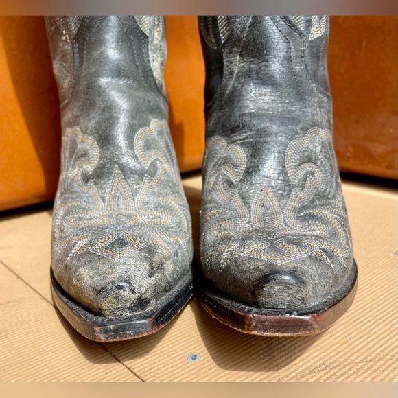 Vtg Dan Post Women’s Cowboy Western Boots Gray Leather size 7M Festival Boho - Picture 2 of 7